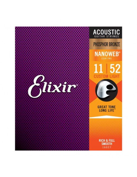 Muta corde chitarra acustica Elixir 16027 NANOWEB Custom Light Phospho