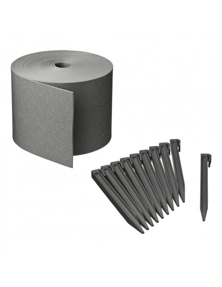 Nature Set Bordatura da Giardino H15 cm x 10 m con Picchetti Grigio