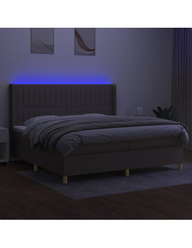 Letto a Molle Materasso e LED tortora 200x200cm in Tessuto