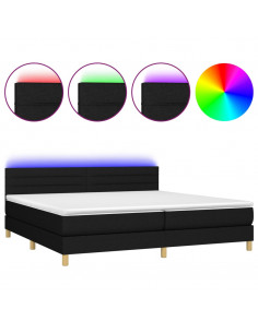 Letto a Molle Materasso e LED Nero 200x200cm in Tessuto 2