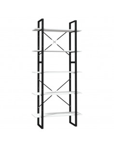 Libreria a 5 Ripiani Bianca 80x30x175 cm in Legno di Pino 2