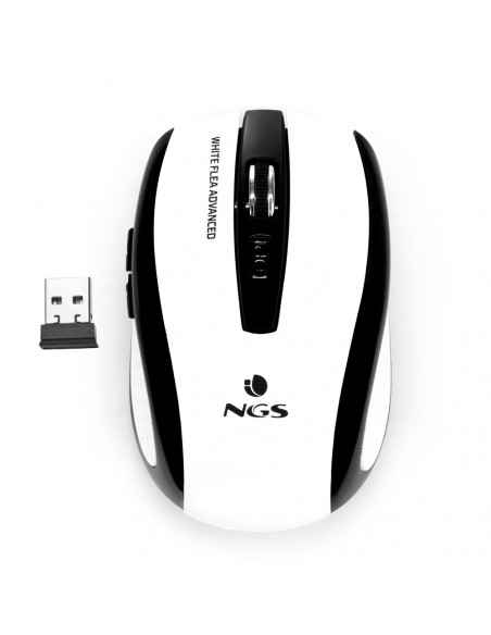 NGS Flea Advanced RF Mouse Wireless Ottico 1600DPI 6 Tasti Nero/Bianco