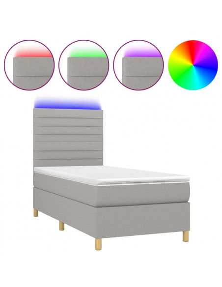 Letto a Molle Materasso e LED Grigio Chiaro 90x200 cm Tessuto