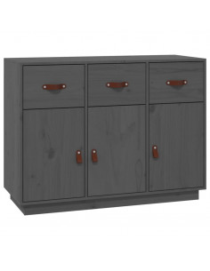 Credenza Grigia 100x40x75 cm in Legno Massello di Pino 2