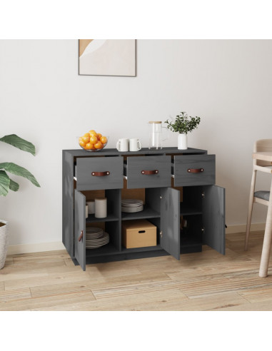 Credenza Grigia 100x40x75 cm in Legno Massello di Pino