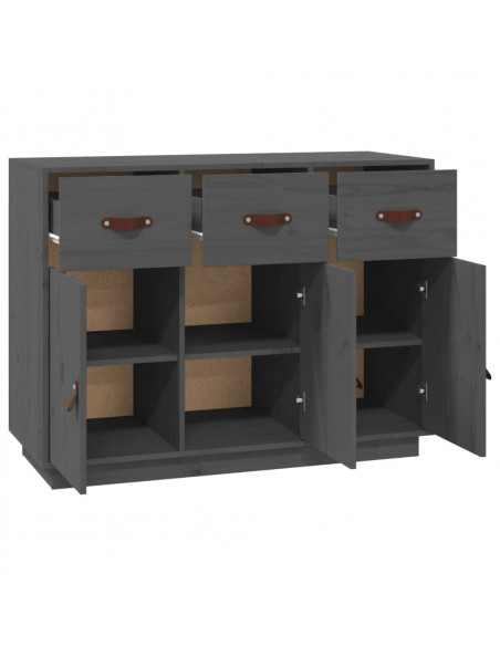 Credenza Grigia 100x40x75 cm in Legno Massello di Pino