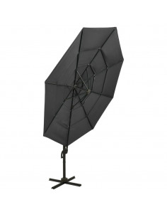 Ombrellone a 4 Livelli con Palo in Alluminio Antracite 3x3 m