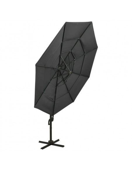 Ombrellone a 4 Livelli con Palo in Alluminio Antracite 3x3 m