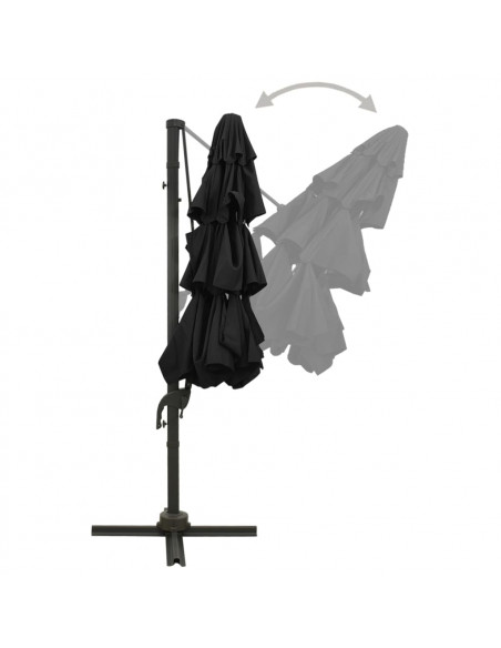 Ombrellone a 4 Livelli con Palo in Alluminio Nero 3x3 m