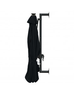 Ombrellone a Muro con LED e Palo in Metallo 300 cm Nero