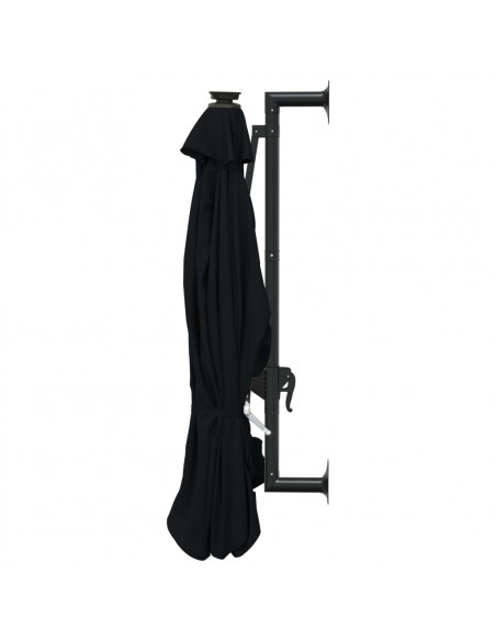 Ombrellone a Muro con LED e Palo in Metallo 300 cm Nero