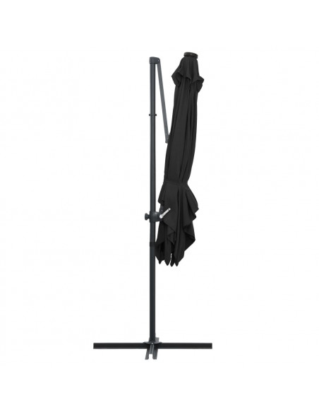 Ombrellone a Sbalzo con LED e Palo in Acciaio 250x250 cm Nero