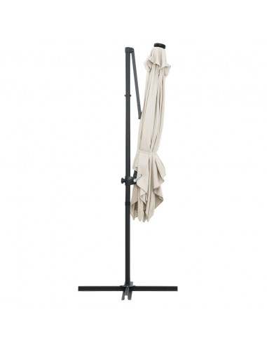 Ombrellone a Sbalzo con LED e Palo in Acciaio 250x250 cm Sabbia
