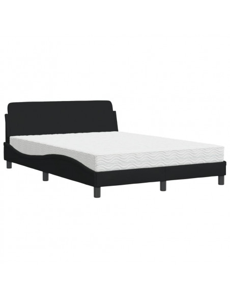 Letto con Materasso Nero 140x190 cm in Tessuto
