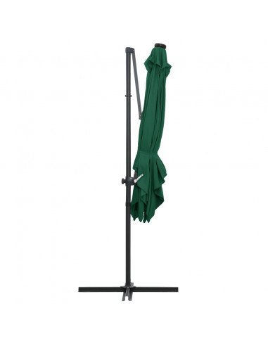 Ombrellone a Sbalzo con LED e Palo in Acciaio 250x250 cm Verde