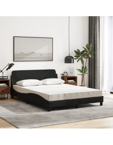 Letto con Materasso Nero 140x190 cm in Tessuto