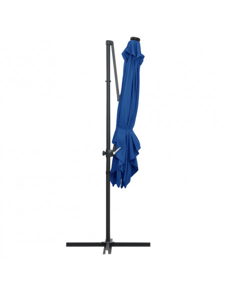 Ombrellone a Sbalzo con LED e Palo in Acciaio 250x250cm Azzurro