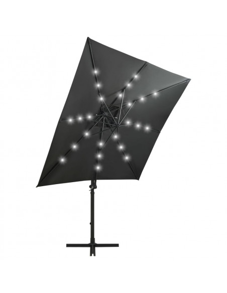 Ombrellone a Sbalzo con Palo e Luci a LED Antracite 250 cm
