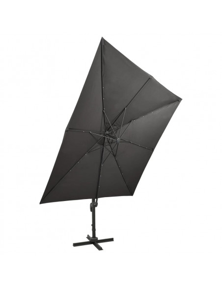 Ombrellone a Sbalzo con Palo e Luci a LED Antracite 300 cm