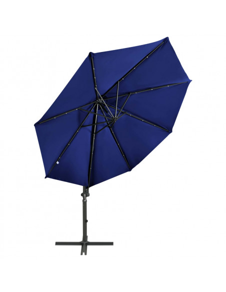 Ombrellone a Sbalzo con Palo e Luci a LED Azzurro 300 cm