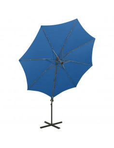 Ombrellone a Sbalzo con Palo e Luci a LED Azzurro 300 cm