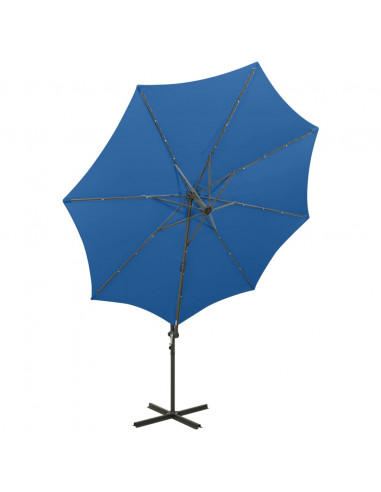 Ombrellone a Sbalzo con Palo e Luci a LED Azzurro 300 cm