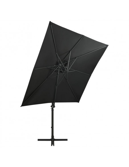 Ombrellone a Sbalzo con Palo e Luci a LED Nero 250 cm