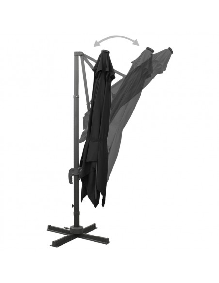 Ombrellone a Sbalzo con Palo e Luci a LED Nero 300 cm