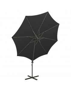 Ombrellone a Sbalzo con Palo e Luci a LED Nero 300 cm