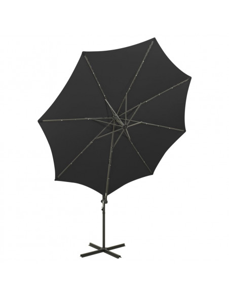 Ombrellone a Sbalzo con Palo e Luci a LED Nero 300 cm