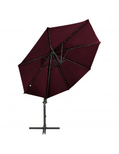 Ombrellone a Sbalzo con Palo e Luci a LED Rosso Bordò 300 cm