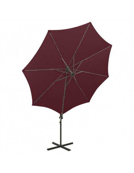 Ombrellone a Sbalzo con Palo e Luci a LED Rosso Bordò 300 cm