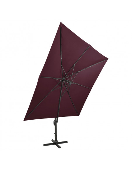 Ombrellone a Sbalzo con Palo e Luci a LED Rosso Bordò 300 cm