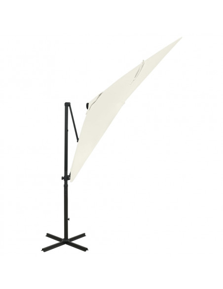 Ombrellone a Sbalzo con Palo e Luci a LED Sabbia 250 cm