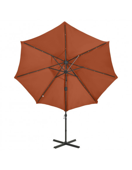 Ombrellone a Sbalzo con Palo e Luci a LED Terracotta 300 cm