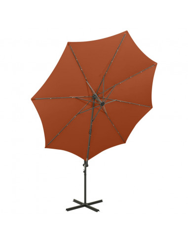 Ombrellone a Sbalzo con Palo e Luci a LED Terracotta 300 cm