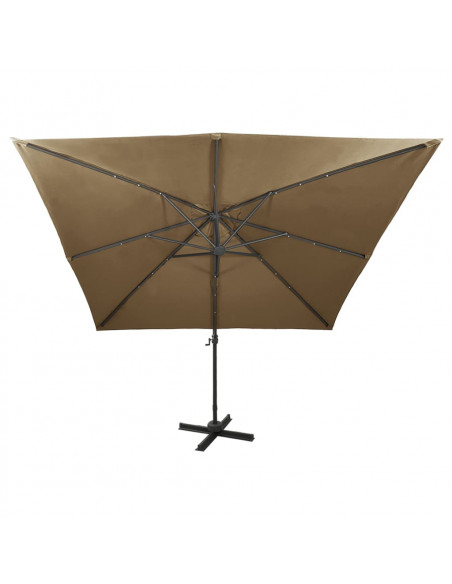 Ombrellone a Sbalzo con Palo e Luci a LED Tortora 300 cm