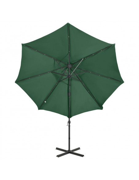 Ombrellone a Sbalzo con Palo e Luci a LED Verde 300 cm