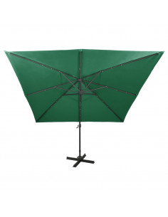 Ombrellone a Sbalzo con Palo e Luci a LED Verde 300 cm