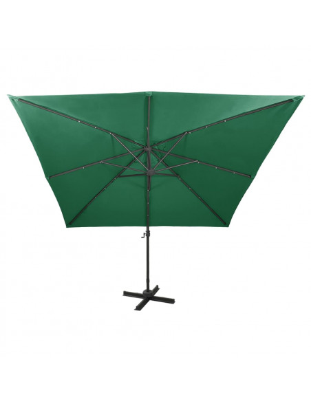 Ombrellone a Sbalzo con Palo e Luci a LED Verde 300 cm