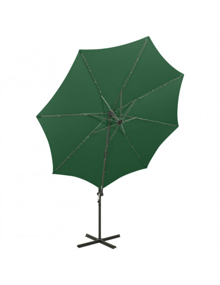 Ombrellone a Sbalzo con Palo e Luci a LED Verde 300 cm