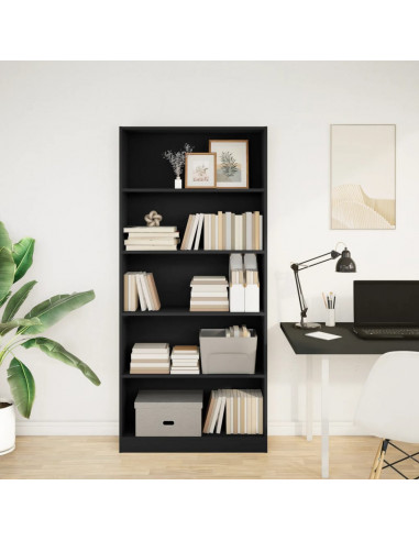 Libreria Nera 80x24x176 cm in Legno Multistrato