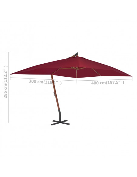 Ombrellone a Sbalzo con Palo in Legno 400x300cm Bordò