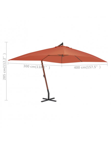 Ombrellone a Sbalzo con Palo in Legno 400x300cm Terracotta
