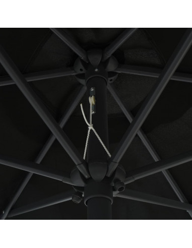 Ombrellone con Luci a LED e Palo Alluminio 270 cm Nero