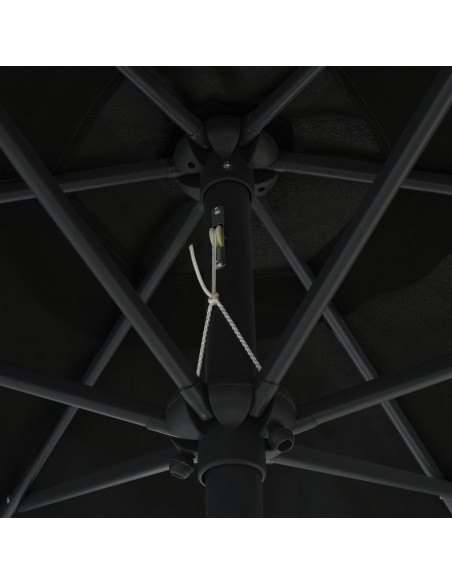 Ombrellone con Luci a LED e Palo Alluminio 270 cm Nero