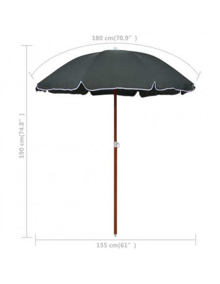 Ombrellone con Palo in Acciaio 180 cm Antracite