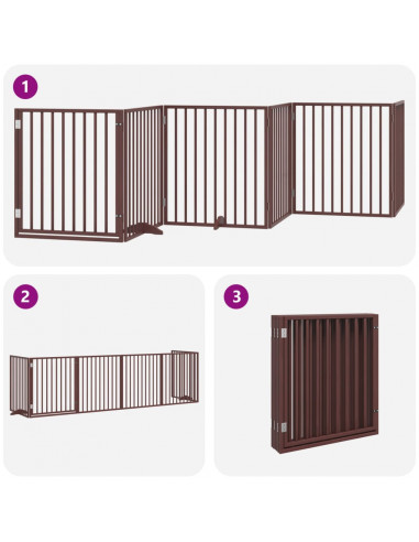 Cancello Cani Porta Pieghevole Marrone 6 Pannelli 480cm Pioppo