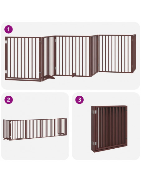 Cancello Cani Porta Pieghevole Marrone 6 Pannelli 480cm Pioppo
