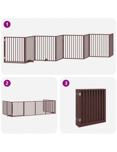Cancello Cani Porta Pieghevole Marrone 8 Pannelli 640cm Pioppo